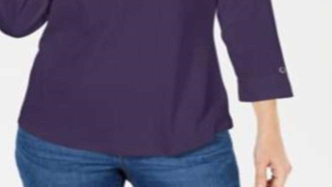 Camisa utilitária feminina Karen Scott de algodão com gola Johnny, roxa, tamanho X-S