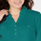 Camisa utilitária feminina Karen Scott de algodão com gola Johnny, azul, tamanho X-G
