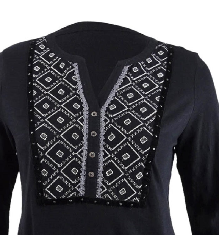 Blusa feminina estampada com mangas bufantes e abas estilo &amp; co, preta, tamanho pequeno P
