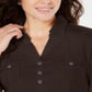 Camisa utilitária feminina Karen Scott de algodão com gola Johnny, tamanho chocolate, pequena