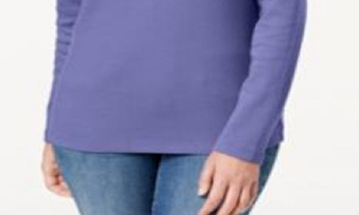 Karen Scott Top Henley de Algodão Feminino Roxo Tamanho Grande
