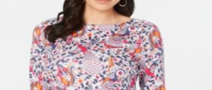Camiseta feminina estampada de algodão Charter Club, branca, tamanho pequeno, tamanho XL