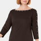 Vestido esportivo feminino Karen Scott de algodão com tachas e manga 3/4, tamanho chocolate, pequeno