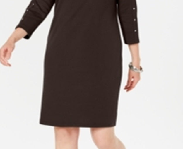 Vestido esportivo feminino Karen Scott de algodão com tachas e manga 3/4, tamanho chocolate, pequeno