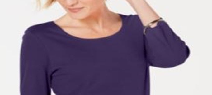 Karen Scott Blusa feminina de algodão com decote redondo, roxa, tamanho pequeno G