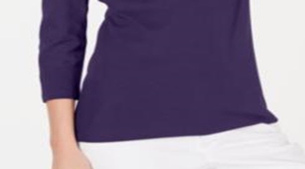 Karen Scott Blusa feminina de algodão com decote redondo, roxa, tamanho pequeno G