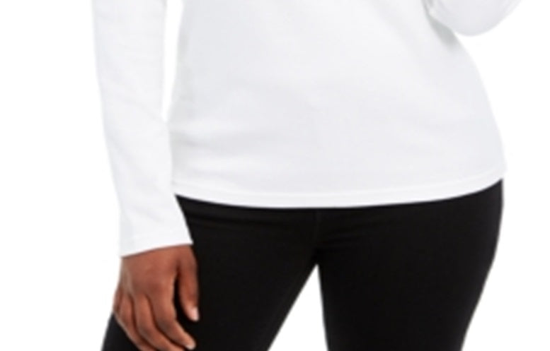 Karen Scott Blusa feminina de algodão com gola alta e manga comprida, branca, tamanho pequeno P