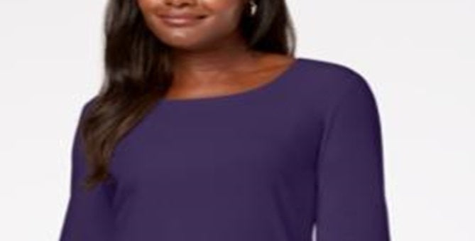 Blusa feminina Karen Scott de algodão com decote redondo, roxa, tamanho médio