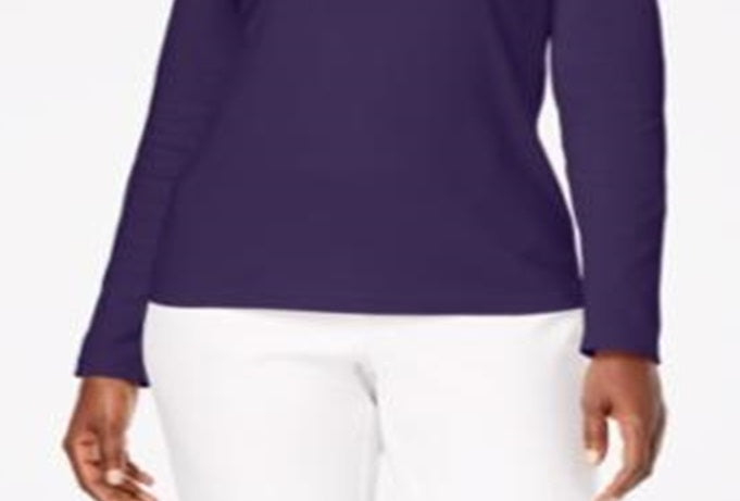 Blusa feminina Karen Scott de algodão com decote redondo, roxa, tamanho médio