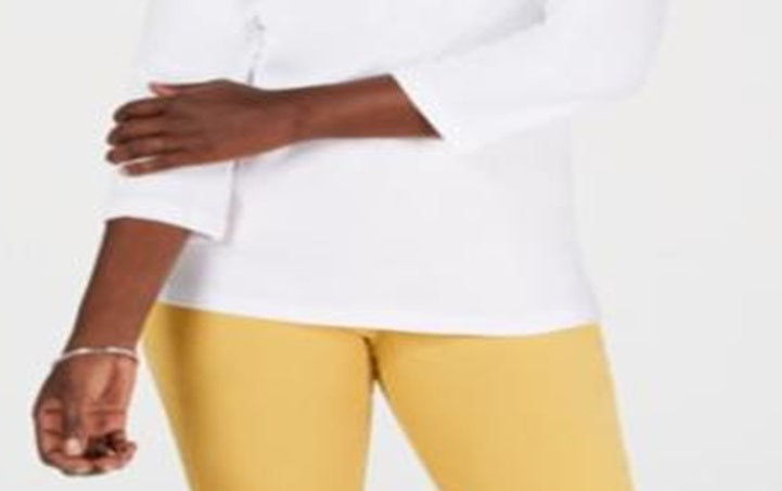 Karen Scott Blusa feminina de algodão com decote em V e ilhós, branca, tamanho pequeno G