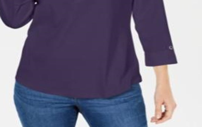 Camisa utilitária feminina Karen Scott de algodão com gola Johnny - Roxa, tamanho grande