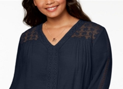 Blusa feminina plus size com bainha em camadas, azul, tamanho 2X, da Style &amp; Co