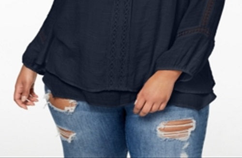 Blusa feminina plus size com bainha em camadas, azul, tamanho 2X, da Style &amp; Co