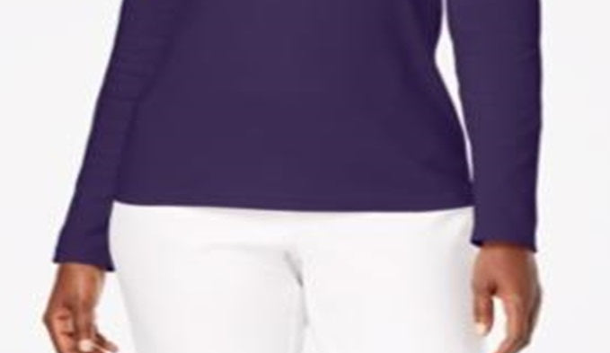 Karen Scott Blusa feminina de algodão com decote redondo, roxa, tamanho extragrande