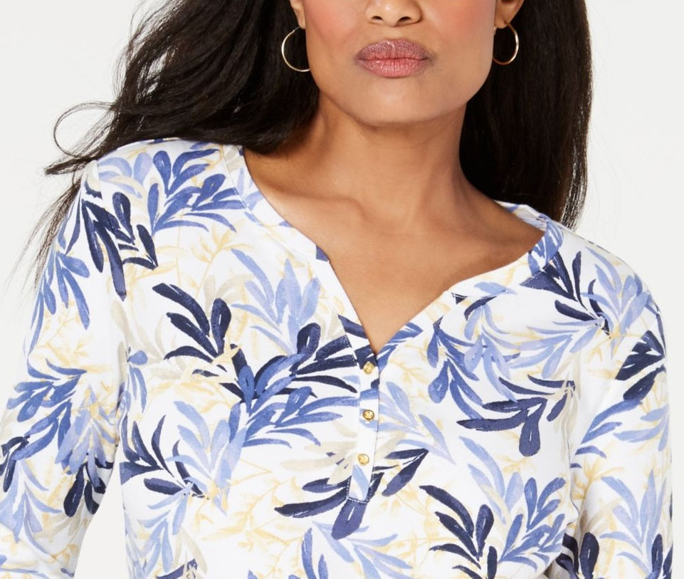 Camisa Henley Estampada Feminina Karen Scott Azul Tamanho Pequeno