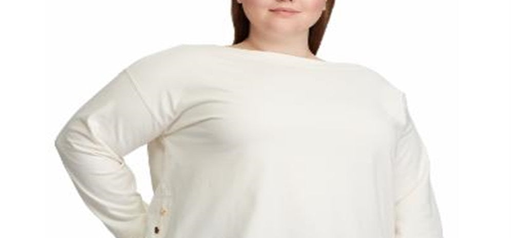 Camisa Ralph Lauren Feminina Plus Size com Botões e Gola Canoa Branca Tamanho 3XL