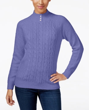 Karen Scott Suéter Feminino Petite Cable-Knit Roxo Tamanho Petite XL