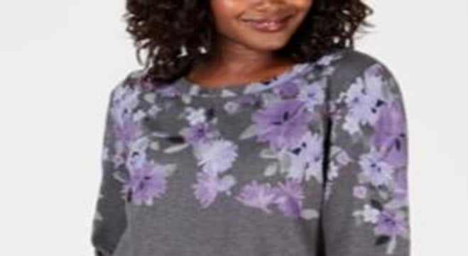 Moletom feminino esportivo com estampa floral Karen Scott cinza, tamanho M