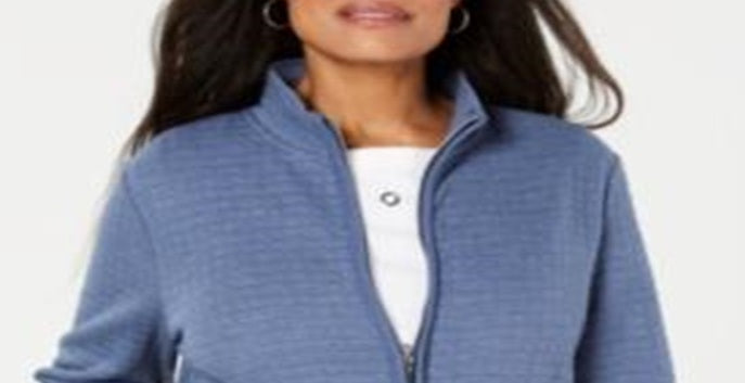 Karen Scott Suéter Feminino com Zíper Frontal Azul Vários Tamanhos Petite S