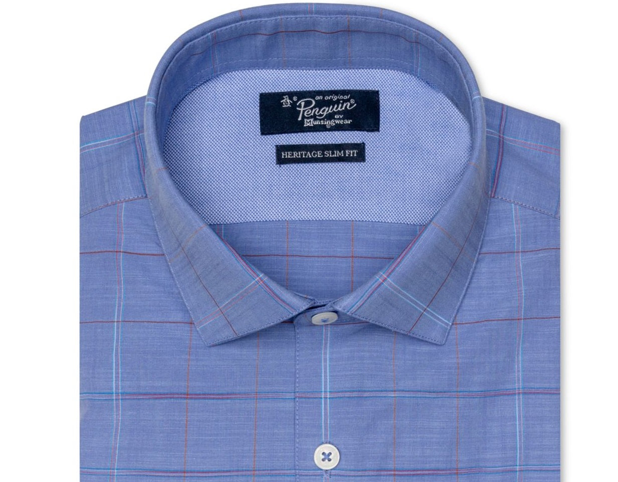 Camisa masculina Penguin Heritage Slim Fit com gola aberta, azul, tamanho 17 32/33