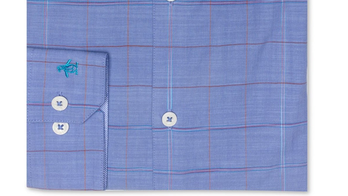 Camisa masculina Penguin Heritage Slim Fit com gola aberta, azul, tamanho 17 32/33