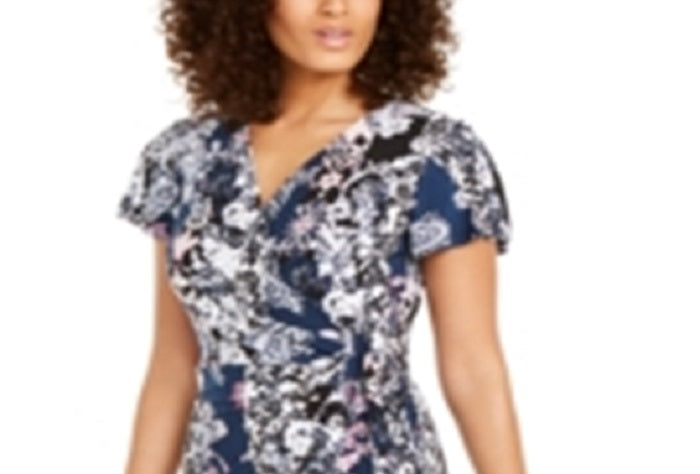 Vestido envelope feminino com estampa floral da INC International Concepts, azul marinho, tamanho pequeno GG