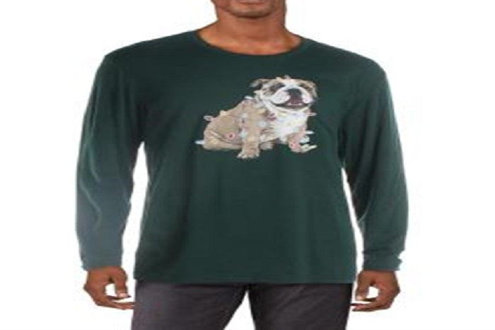 Camiseta masculina com estampa de buldogue natalino, tamanho extragrande, verde, Club Room