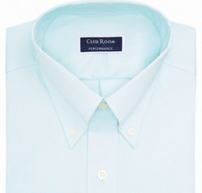 Camisa social masculina Club Room Classic/Regular Fit Stretch, resistente a rugas, lisa, Pinpoint, verde, tamanho 18/36-37