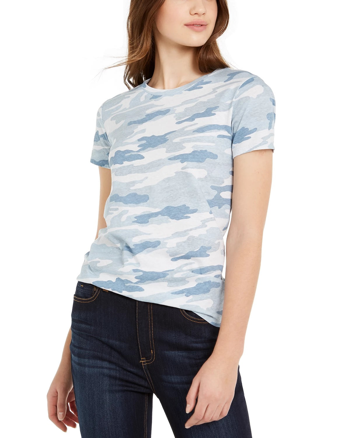 Camiseta feminina com estampa camuflada Lucky Brand, azul, tamanho X-S