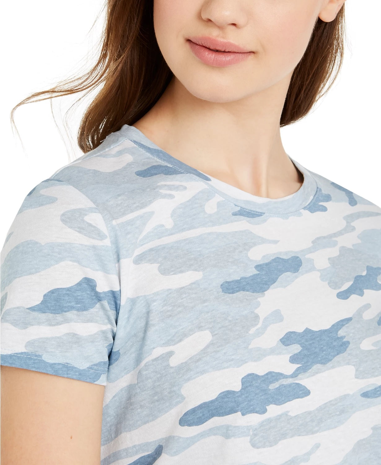 Camiseta feminina com estampa camuflada Lucky Brand, azul, tamanho X-S