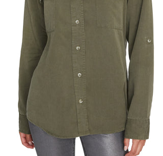 Camisa Sanctuary Feminina Conroy Surplus, elegante e limpa, com botões e bolsos no peito, verde, tamanho XL