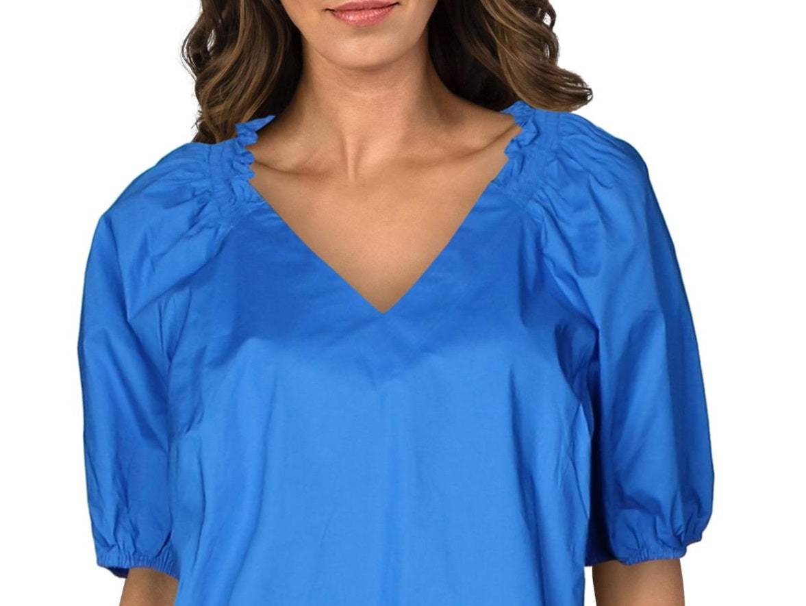 Blusa Alfani Feminina Gola V Smocked Azul Tamanho X-G