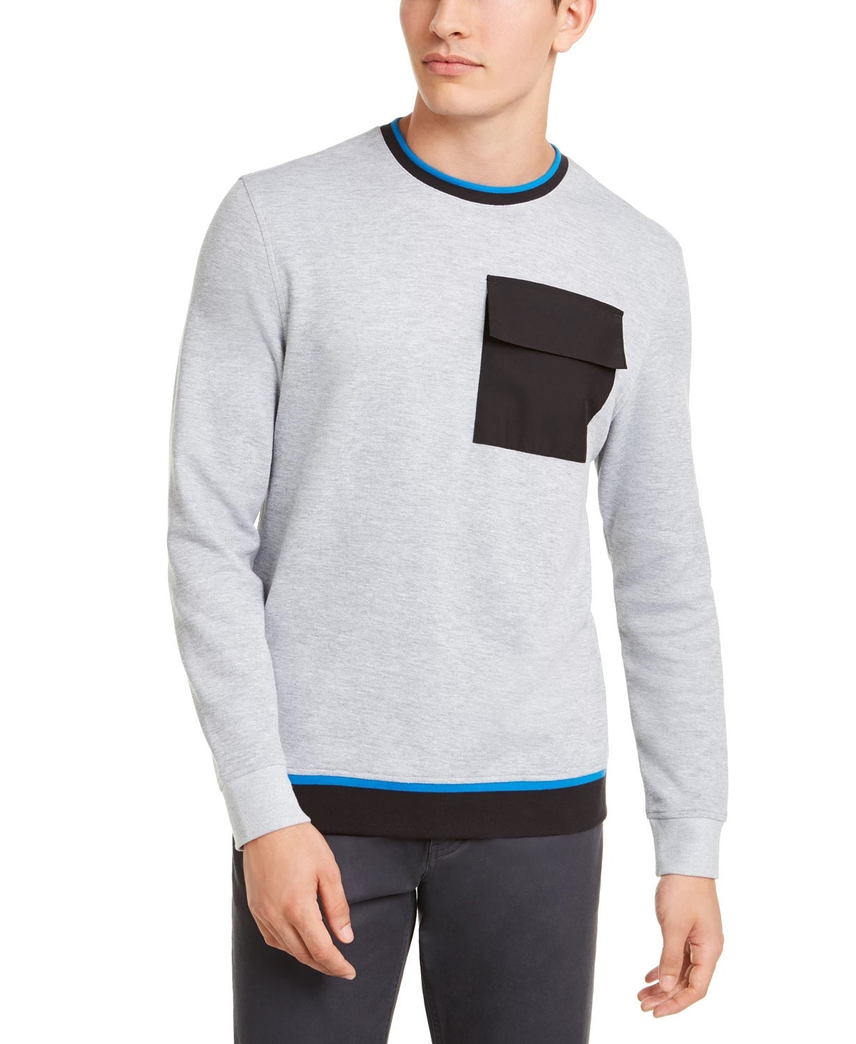 Moletom masculino Alfani com bolso utilitário e gola redonda, cinza, tamanho médio