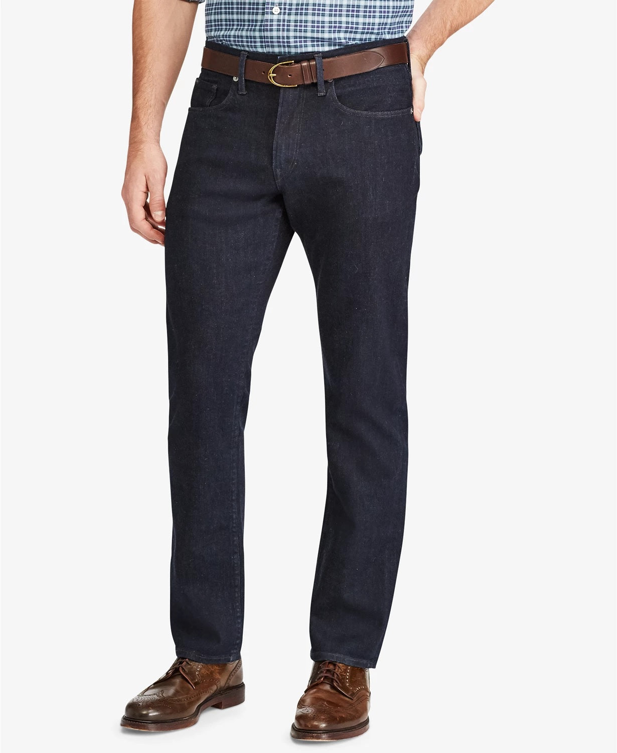 Calça jeans reta masculina Ralph Lauren Prospect Stretch azul marinho tamanho 36x34