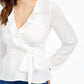 Blusa feminina com babados e babados, tamanho extragrande, branca, Q&amp;A