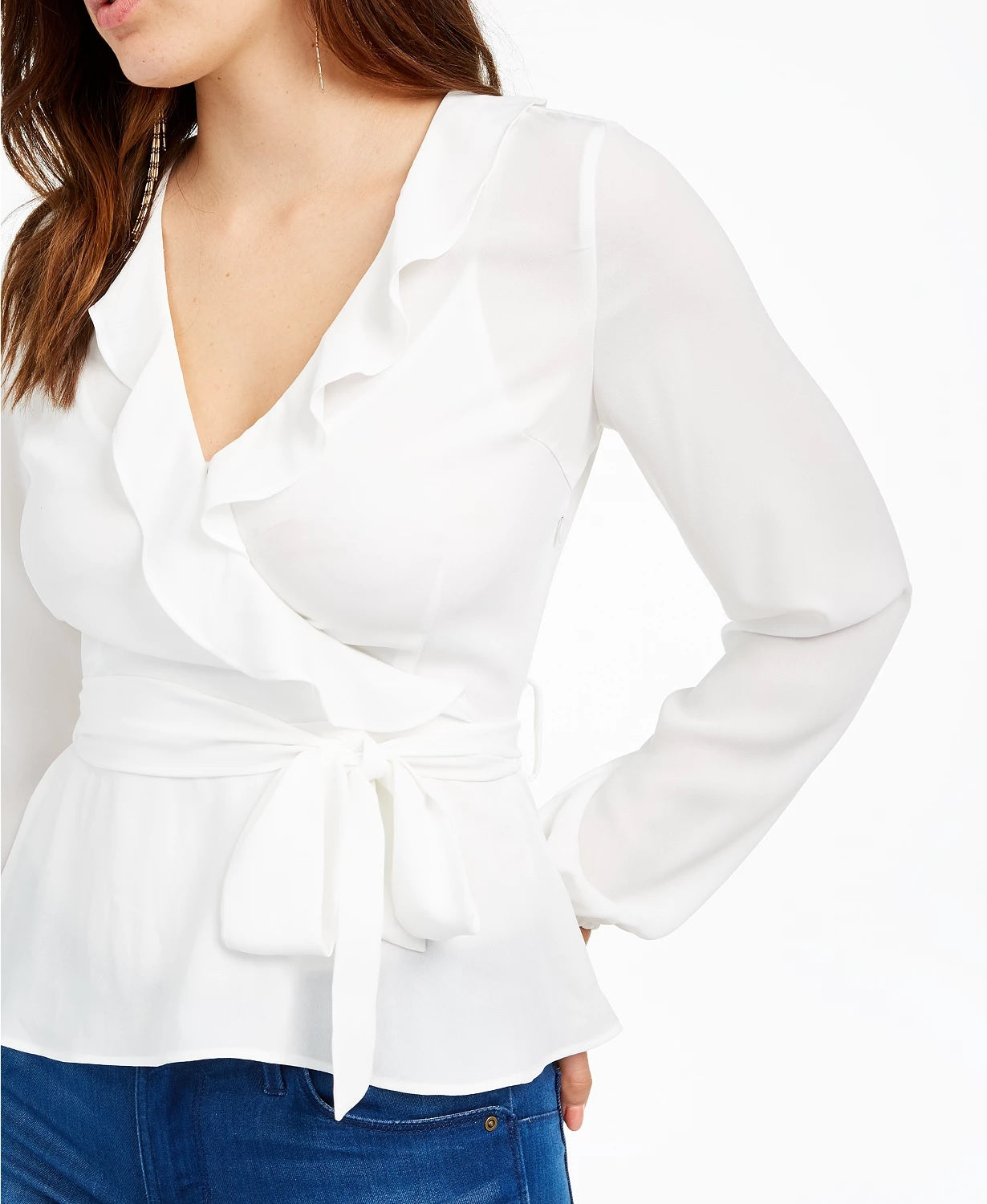Blusa feminina com babados e babados, tamanho extragrande, branca, Q&amp;A