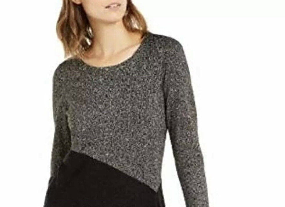 Suéter assimétrico com blocos de cores Alfani feminino, preto, tamanho pequeno GG