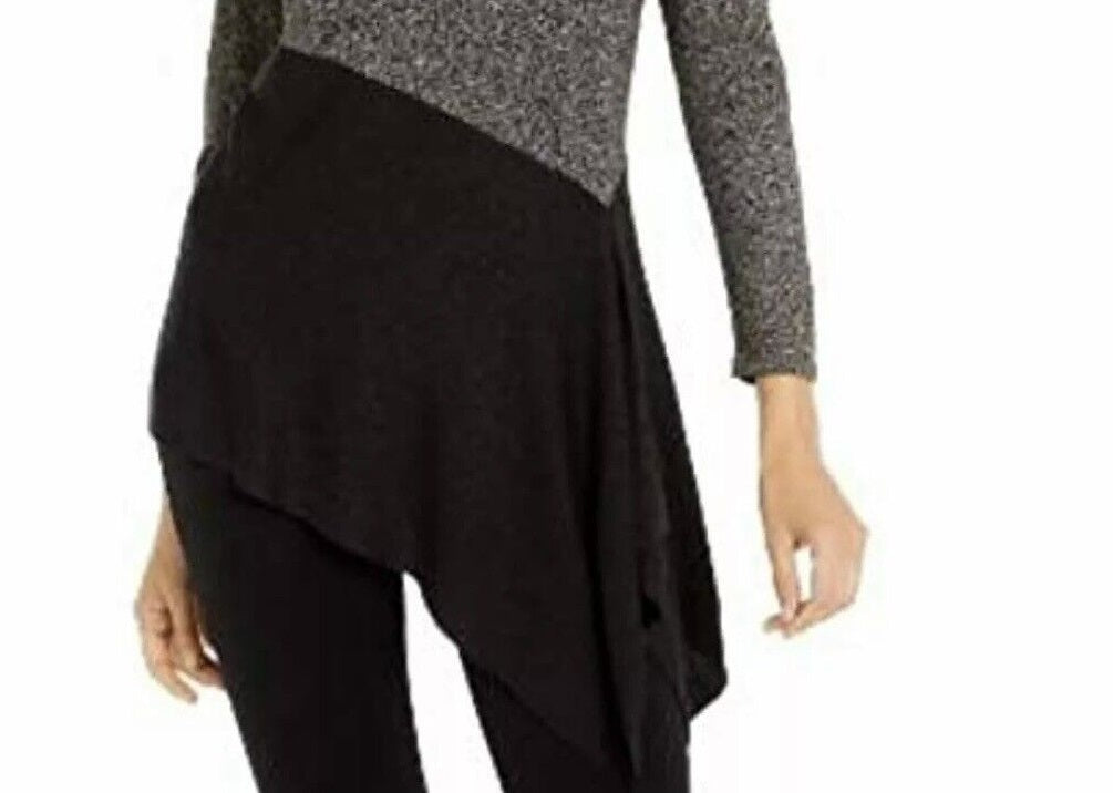 Suéter assimétrico com blocos de cores Alfani feminino, preto, tamanho pequeno GG