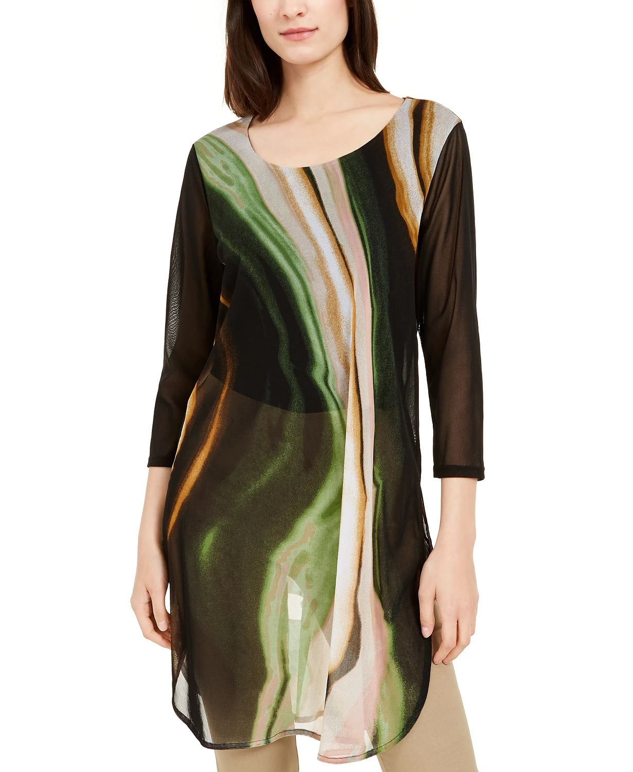 Alfani Túnica Feminina Estampada Petite Verde Tamanho Petite