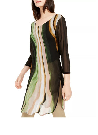 Alfani Túnica Feminina Estampada Petite Verde Tamanho Petite