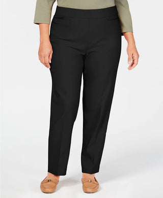 Calça feminina plus size Alfred Dunner Classic Allure Tummy Control, preta, tamanho 22W