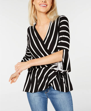 BCX Juniors' Striped Wrap Top Black Size Small