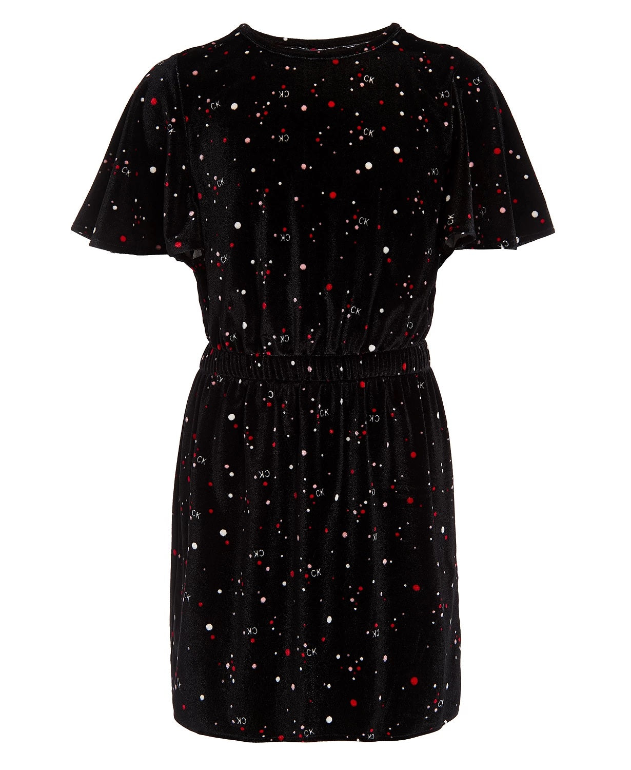 Vestido Calvin Klein Big Girls Velour com mangas esvoaçantes, preto, tamanho 12-14