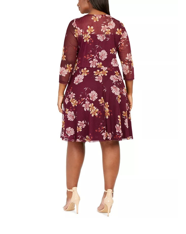 Vestido feminino plus size Love Squared com estampa de coração e bolinhas suíças, tamanho 2X