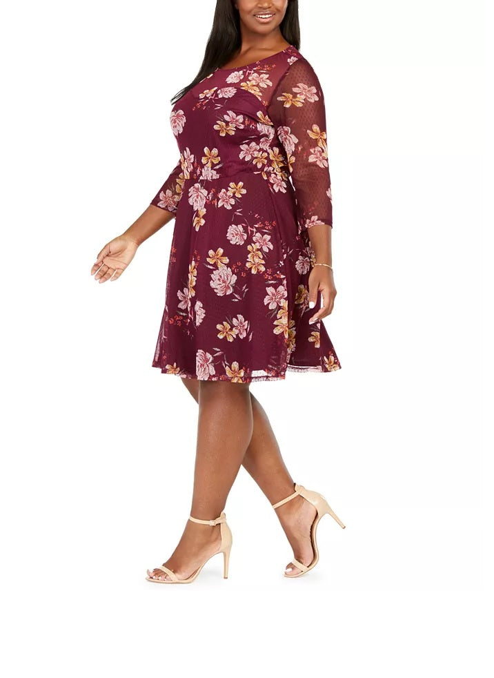 Vestido feminino plus size Love Squared com estampa de coração e bolinhas suíças, tamanho 2X