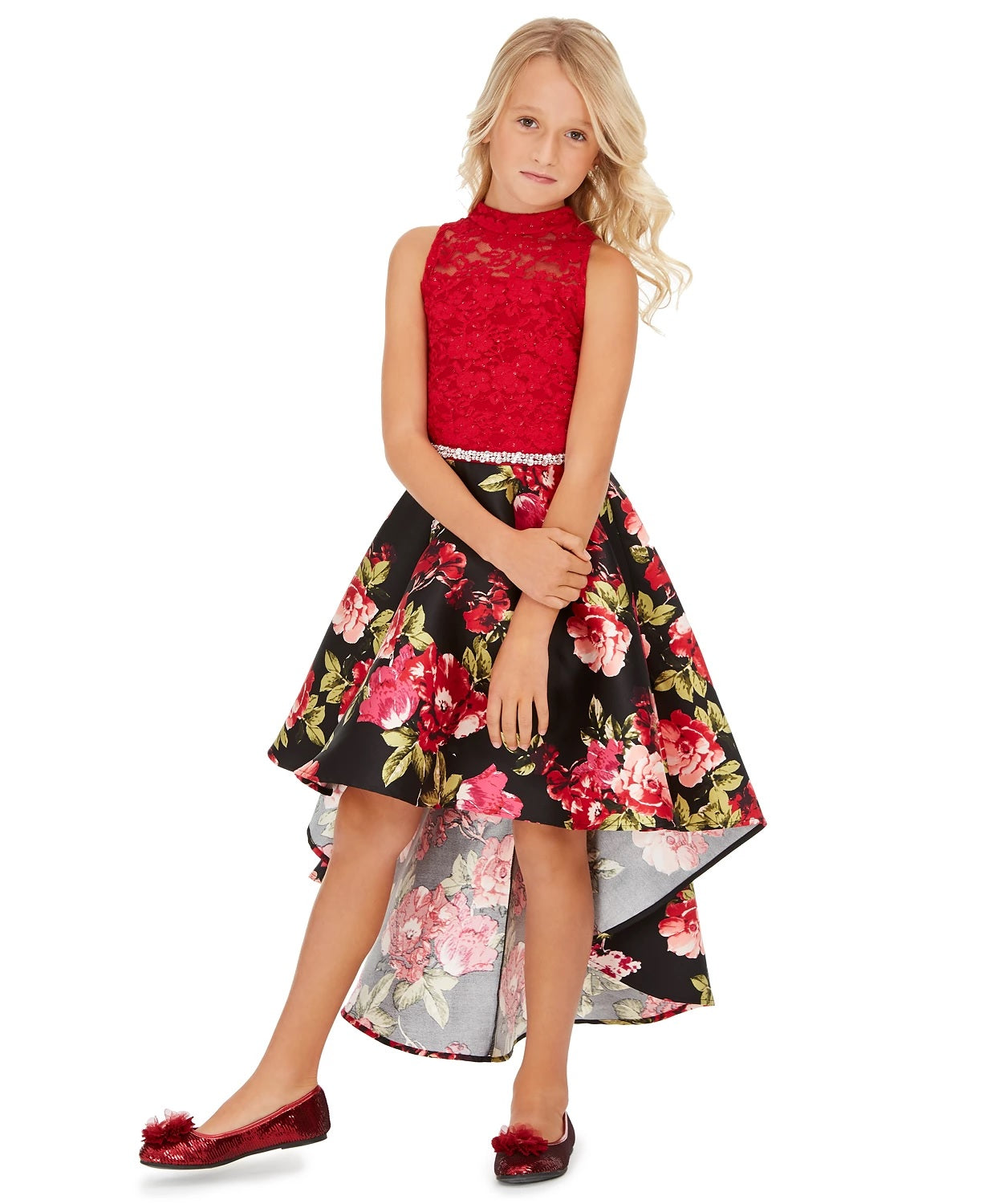 Vestido de renda alto e baixo Speechless Big Girls, preto, tamanho 7