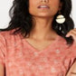 Camiseta feminina de algodão estampada com decote em V, tamanho coral, pequena M