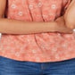 Camiseta feminina de algodão estampada com decote em V, tamanho coral, pequena M
