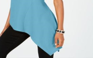 Blusa feminina Alfani com bainha assimétrica, azul, tamanho pequeno GG