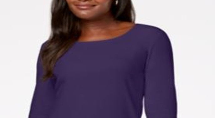 Karen Scott Blusa feminina de algodão com decote redondo, roxa, tamanho X-S